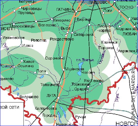 Transporte mapa de Oblast de Leningrado