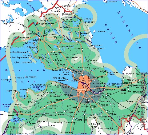 Transporte mapa de Oblast de Leningrado