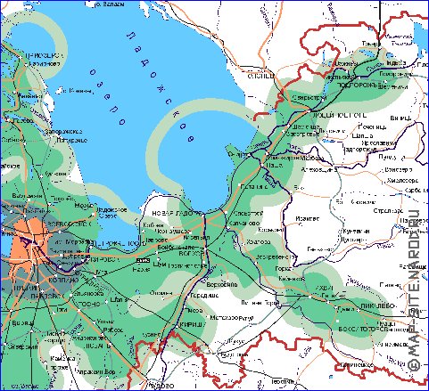 Transporte mapa de Oblast de Leningrado