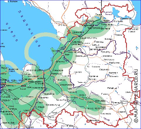 Transporte mapa de Oblast de Leningrado