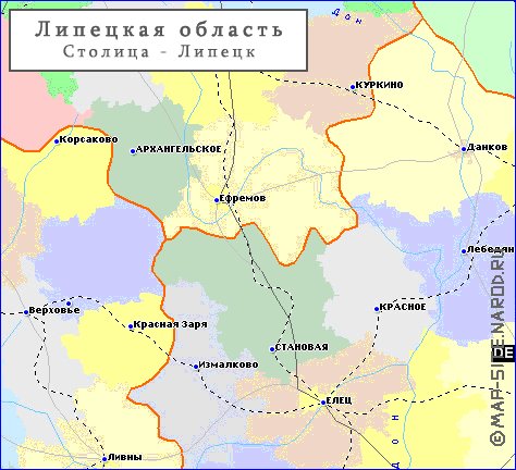 carte de Oblast de Lipetsk