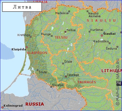 Administrativa mapa de Lituania em ingles