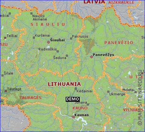 Administrativa mapa de Lituania em ingles