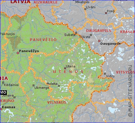 Administrativa mapa de Lituania em ingles