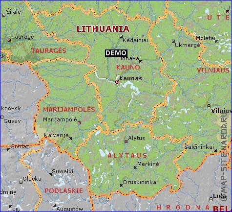 Administrativa mapa de Lituania em ingles