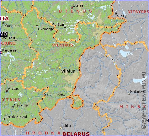 Administrativa mapa de Lituania em ingles