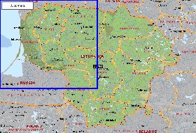 Administrativa mapa de Lituania em ingles