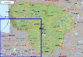 Administrativa mapa de Lituania em ingles