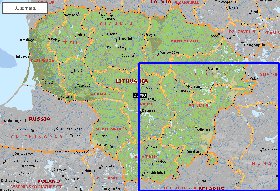 Administrativa mapa de Lituania em ingles