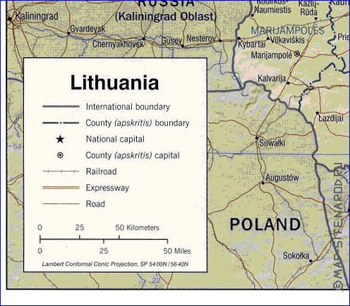 Administrativa mapa de Lituania