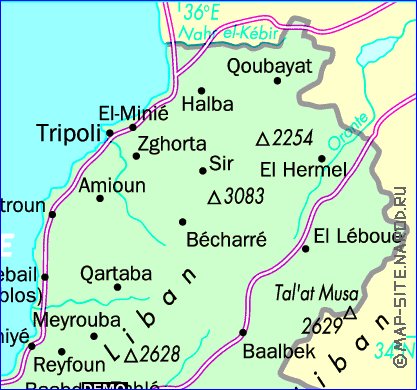 carte de des routes Liban