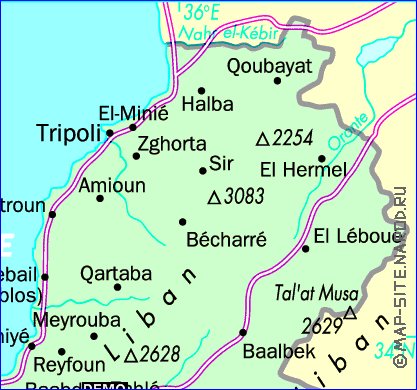 mapa de de estradas Libano em frances