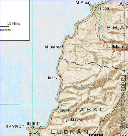 mapa de Libano em ingles
