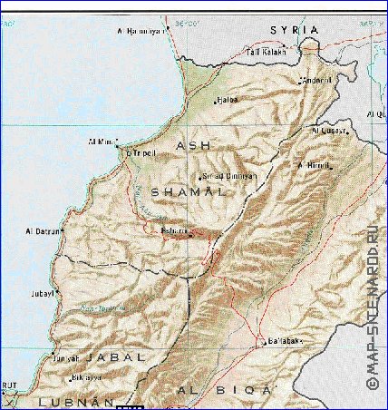 carte de Liban en anglais