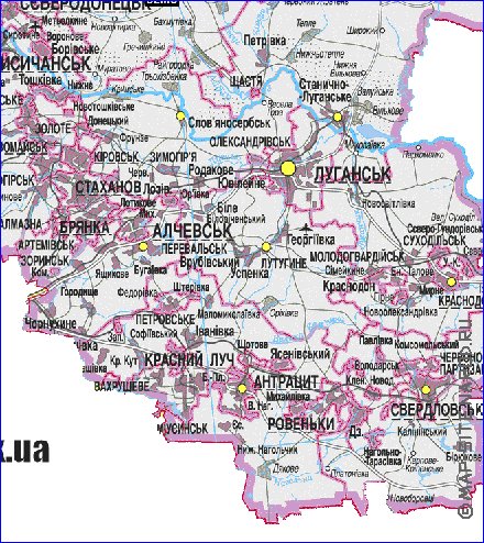 Карта луганской области подробная с городами и поселками и селами на русском языке