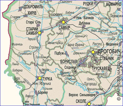 Карта львовской области подробная с мелкими населенными пунктами